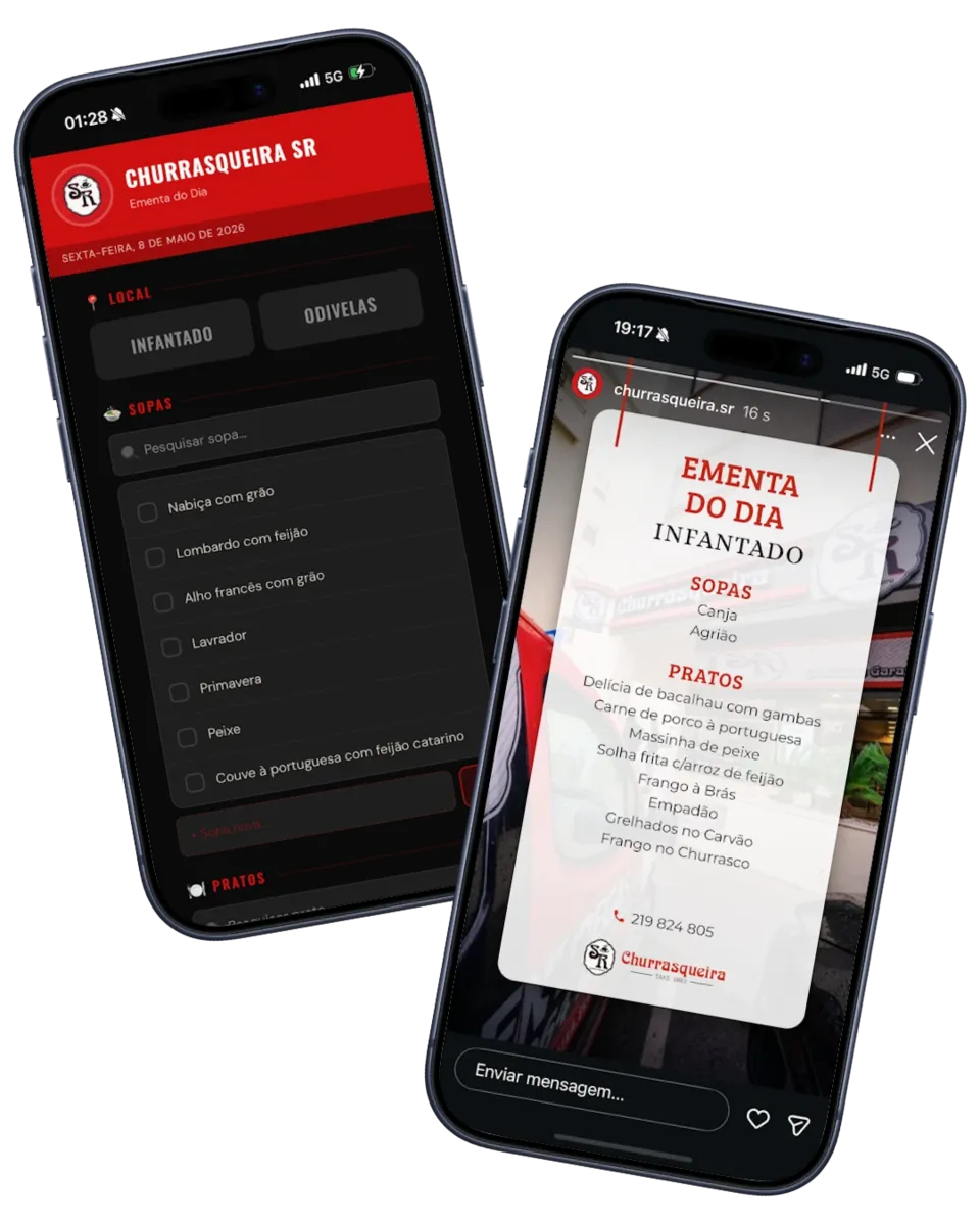 Churrasqueira SR menu automation — web app and Instagram Story